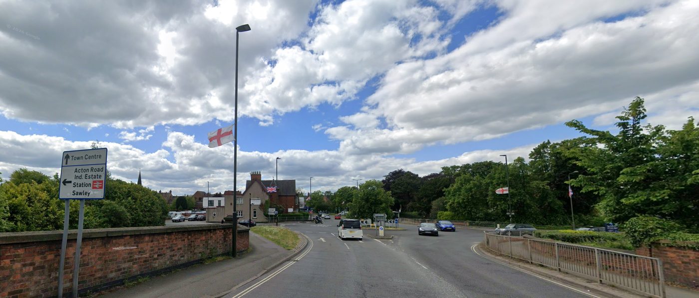 Street-level view of the double roundabout junction on the Chilwell test route