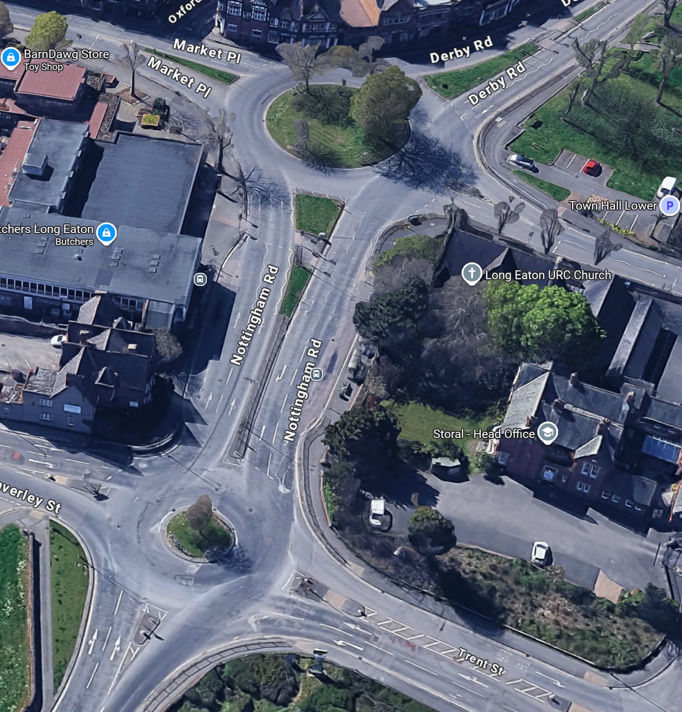 Aerial view showing the layout of the two linked mini-roundabouts