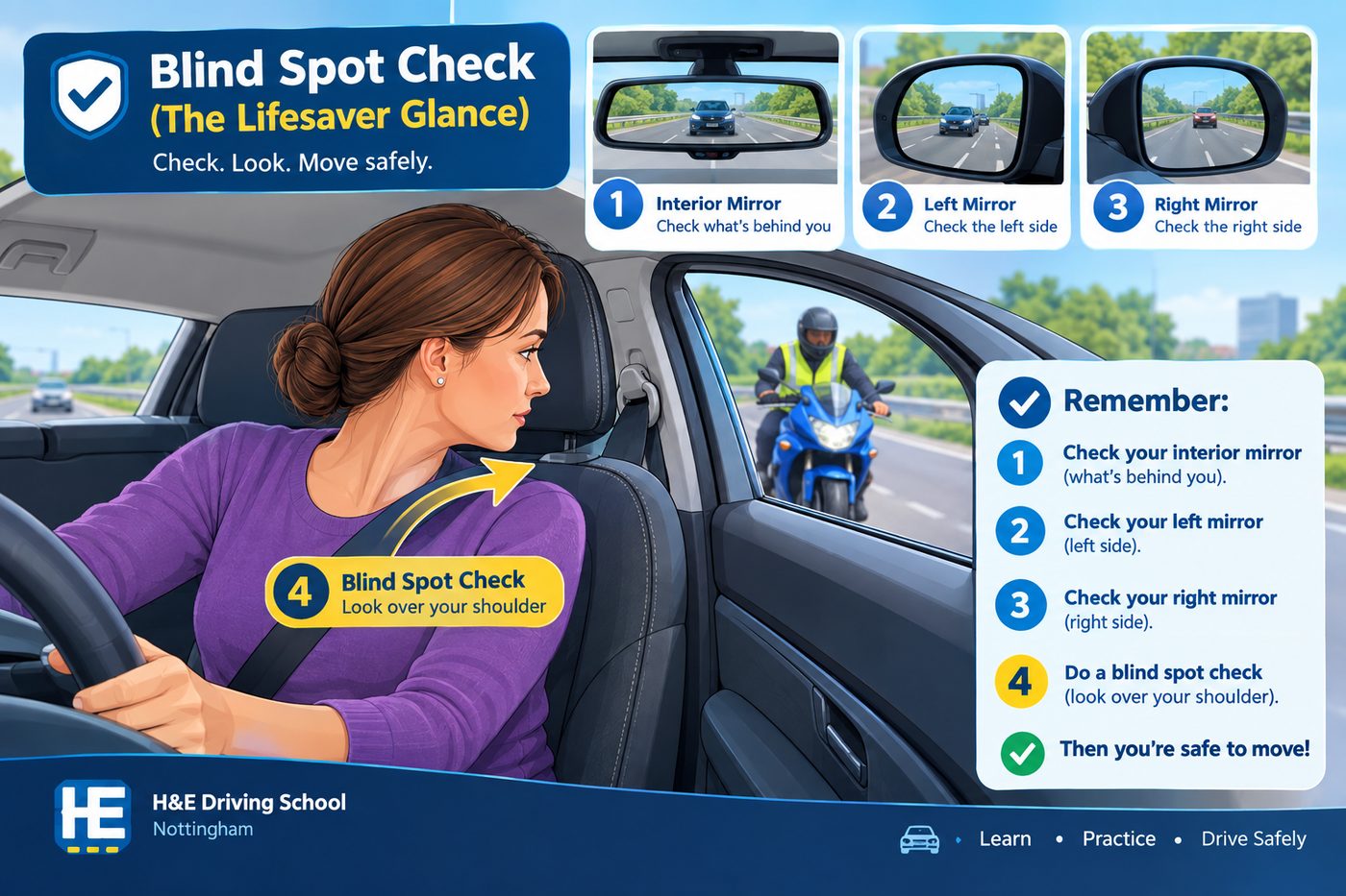 Driver checking the blind spot before changing lane