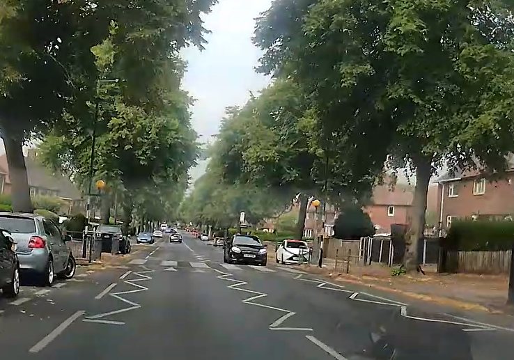 A view of a pedestrian crossing approached during a driving lesson in Nottingham
