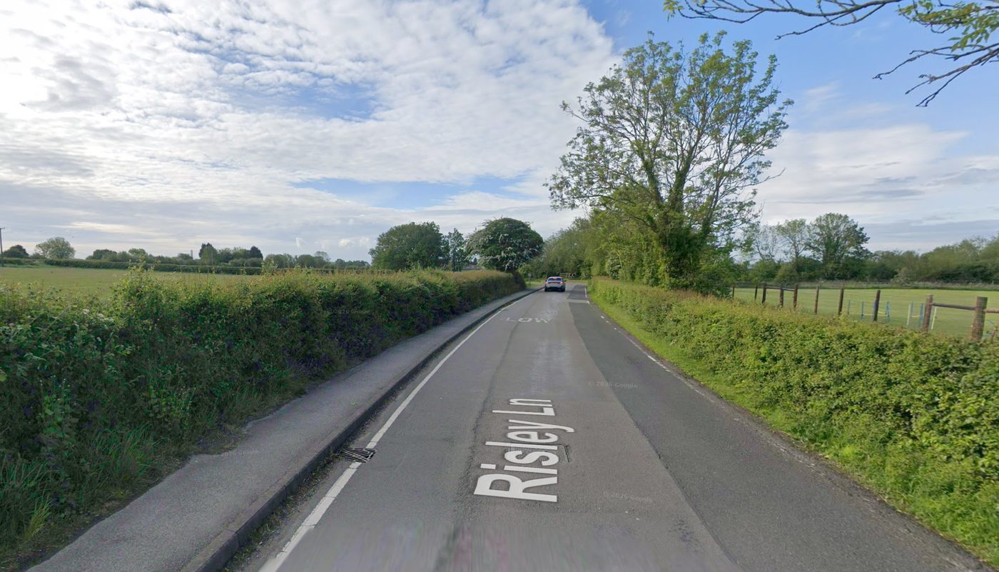 Risley Lane, a narrow country road near Nottingham used for road positioning practice