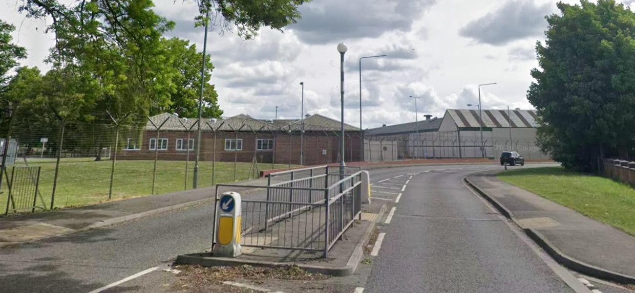 A refuge island with pedestrian guard railing on a Nottingham road